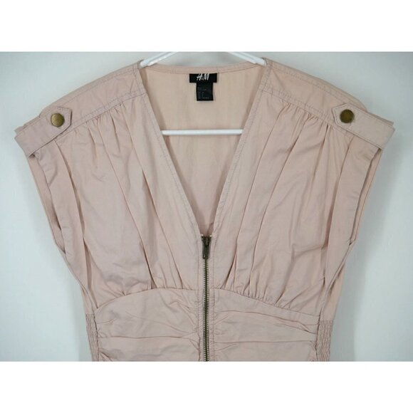 NEW H&M Utility V neck Ruched Baby Pink Mini Dress 4 - Picture 2 of 4